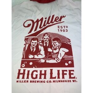 Miller High‎ Life Beer Bowling Shirt Mens XXL Cream Red Pool Graphic Rare Camp